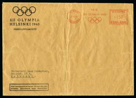Stamp of Olympics » 1940 Helsinki (Cancelled) 1940 Helsinki Official printed envelope from the ticket office