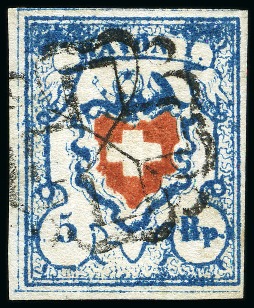 Stamp of Switzerland / Schweiz » Rayonmarken » Rayon I, hellblau, ohne KE (STEIN A2) Type 33 A2/O, tiefblauer Nuance, farbfrisch und allseitig