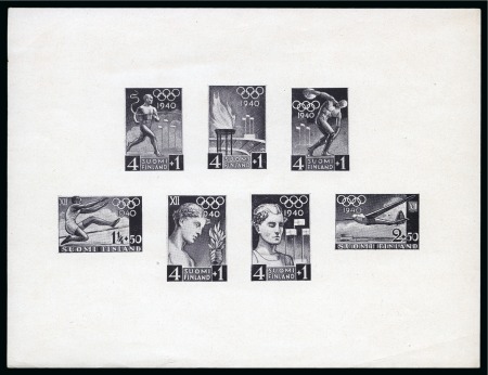 Stamp of Olympics » 1940 Helsinki (Cancelled) 1940 Helsinki Hammarsten-Jansson essays of seven different in a composite sheetlet in black