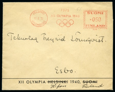Stamp of Olympics » 1940 Helsinki (Cancelled) 1940 Helsinki official Organising Committee envelope