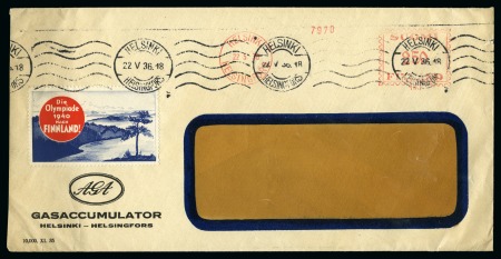 Stamp of Olympics » 1940 Helsinki (Cancelled) 1940 Helsinki official vignette in German tied to commercial envelope