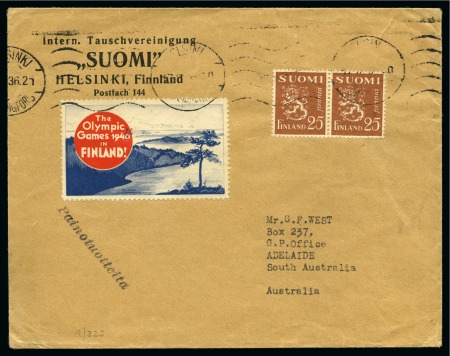 Stamp of Olympics » 1940 Helsinki (Cancelled) 1940 Helsinki official vignette in English tied to commercial cover