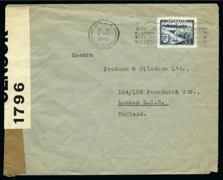 Stamp of Olympics » 1940 Helsinki (Cancelled) 1940 (Jan 4) "AUX JEUX OLYMPIQUES 1940 VIA LA LETTONIE" code B slogan machine cancel 