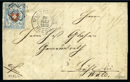 Stamp of Switzerland / Schweiz » Rayonmarken » Rayon I, hellblau, ohne KE (STEIN A3) Type 37 A3/U, farbfrisch und sehr gut gerandet mit