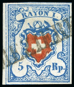 Stamp of Switzerland / Schweiz » Rayonmarken » Rayon I, hellblau, ohne KE (STEIN A3) Type 9 A3/U, farbintensiv und sehr gut gerandet mit