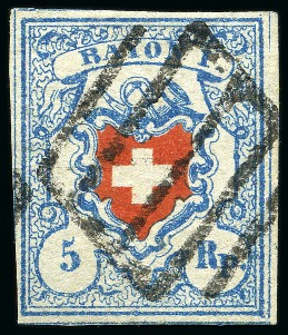 Stamp of Switzerland / Schweiz » Rayonmarken » Rayon I, hellblau, ohne KE (STEIN B1) Type 24 B1/LU, farbfrisch und allseitig gute bis breite