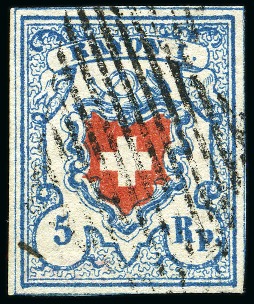 Stamp of Switzerland / Schweiz » Rayonmarken » Rayon I, hellblau, ohne KE (STEIN B1) Type 25 B1/RU, farbintensiv und sehr gut gerandet,
