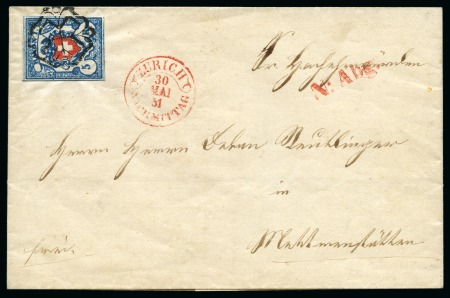 Stamp of Switzerland / Schweiz » Rayonmarken » Rayon I, hellblau, ohne KE (STEIN B2) Type 35 B2/LO, herrlichen tiefen Farben und breit gerandet,
