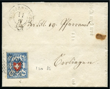 Stamp of Switzerland / Schweiz » Rayonmarken » Rayon I, hellblau, ohne KE (STEIN B2) Type 20 B2/LO, mit Spuren der Kreuzeinfassung der Einfassung,
