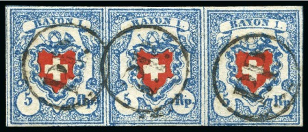 Stamp of Switzerland / Schweiz » Rayonmarken » Rayon I, hellblau, ohne KE (STEIN B2) Typen 37+38+39 B2/RO als waagr. Dreierstreifen, sehr