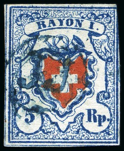Stamp of Switzerland / Schweiz » Rayonmarken » Rayon I, hellblau, ohne KE (STEIN B2) Type 22 B2/LU, sehr farbfrisch und meistens gut gerandet,