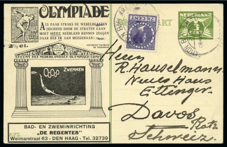 Stamp of Olympics » 1928 Amsterdam » Huygens Postal Stationery Cards (ordered by Series number) 1928 Amsterdam 5c official postal stationery card by Huygens depicting Swimming, used