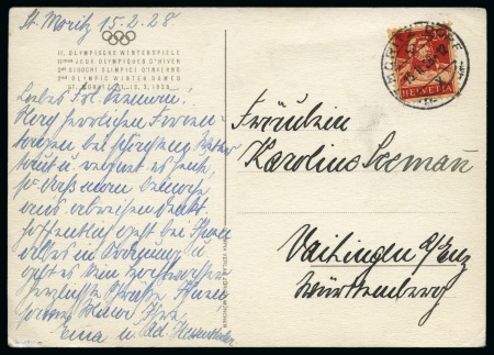 Stamp of Olympics » 1928 St. Moritz FIFTH DAY OF THE GAMES: 1928 (Feb 15) Official postcard
