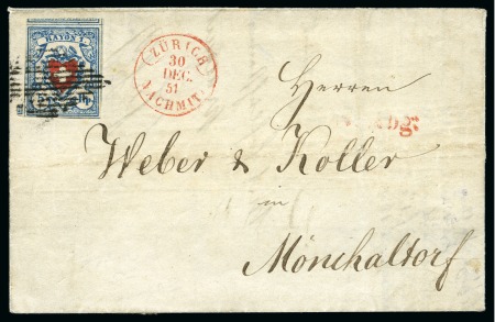 Stamp of Switzerland / Schweiz » Rayonmarken » Rayon I, hellblau, ohne KE (STEIN B3) BRIEF DER MARKENLOSEN ZEITType 22 B3/RU, farbintensiv