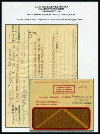 Stamp of Olympics » 1948 St. Moritz 1948 St. Moritz Telegraph envelope and used telegraph form