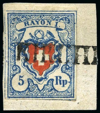 Stamp of Switzerland / Schweiz » Rayonmarken » Rayon I, hellblau, ohne KE (STEIN B3) Type 3 B3/LO, sehr farbfrisch und ringsum sehr gut
