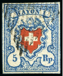 Stamp of Switzerland / Schweiz » Rayonmarken » Rayon I, hellblau, ohne KE (STEIN B3) Type 13 B3/RO, farbfrisch und sehr gut gerandet, entwertet