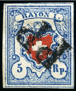Stamp of Switzerland / Schweiz » Rayonmarken » Rayon I, hellblau, ohne KE (STEIN B3) Type 25 B3/RU, farbfrisch und sehr gut gerandet, zentrisch