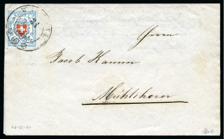 Stamp of Switzerland / Schweiz » Rayonmarken » Rayon I, hellblau, ohne KE (STEIN C1) Type 26 C1/RU, farbfrisch und sehr gut gerandet, zentrisch