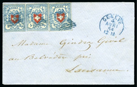 Stamp of Switzerland / Schweiz » Rayonmarken » Rayon I, hellblau, ohne KE (STEIN C1) Typen 14, 24 und 39 alle R/U und breit gerandet, entwertet