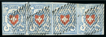Stamp of Switzerland / Schweiz » Rayonmarken » Rayon I, hellblau, ohne KE (STEIN C1) Typen 33+34+35+36 C1/LO in waagr. Viererstreifen mit