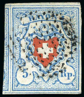 Stamp of Switzerland / Schweiz » Rayonmarken » Rayon I, hellblau, ohne KE (STEIN C1) Type 35 C1/RO, farbfrisch und überrandig mit Teilen