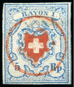 Stamp of Switzerland / Schweiz » Rayonmarken » Rayon I, hellblau, ohne KE (STEIN C1) Type 16 C1/LO, farbfrisch und ringsum gut gerandet,