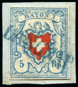 Stamp of Switzerland / Schweiz » Rayonmarken » Rayon I, hellblau, ohne KE (STEIN C2) Type 24 C2/LU, farbfrisch und sehr gut gerandet, sauber