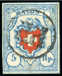 Stamp of Switzerland / Schweiz » Rayonmarken » Rayon I, hellblau, ohne KE (STEIN C2) Type 12 C2/RO, farbfrisch und sehr gut gerandet, zentrisch