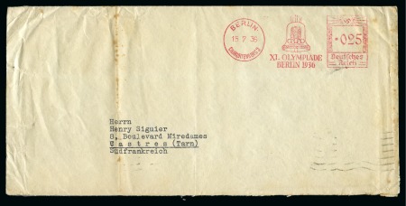 Stamp of Olympics » 1936 Berlin » Special Postmarks 1936 (Jul 15) "XI. OLYMPIADE / BERLIN 1936" Charlottenburg 2 slogan meter mark