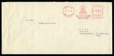 Stamp of Olympics » 1936 Berlin » Special Postmarks 1936 (Jun 27) "XI. OLYMPIADE / BERLIN 1936" Charlottenburg 2 slogan 012pf machine cancel