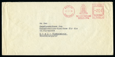 Stamp of Olympics » 1936 Berlin » Special Postmarks 1936 (Jun 27) "XI. OLYMPIADE / BERLIN 1936" Charlottenburg 2 slogan 024pf machine cancel 