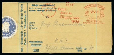 Stamp of Olympics » 1936 Berlin » Special Postmarks 1936 (Feb 27) "Berlin - Stadt der Olympiade 1936" Berlin slogan machine frank