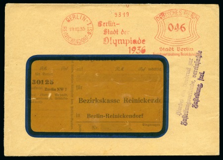 Stamp of Olympics » 1936 Berlin » Special Postmarks 1936 (Mar 20) "Berlin - Stadt der Olympiade 1936" Berlin-Reinickendorf-Ost slogan machine frank
