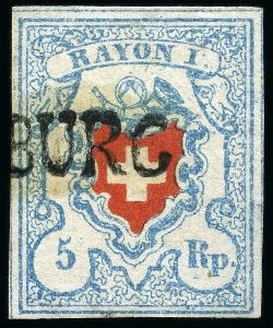 Stamp of Switzerland / Schweiz » Rayonmarken » Rayon I, hellblau, ohne KE (STEIN U) Type 13 U/RU, farbfrisch und gut gerandet, entwertet