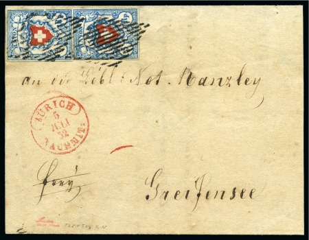 Stamp of Switzerland / Schweiz » Rayonmarken » Rayon I, hellblau, ohne KE (STEIN U) Type 25 und 27 U/RU, in einem extrem überfärbtem