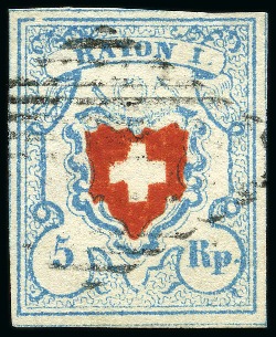 Stamp of Switzerland / Schweiz » Rayonmarken » Rayon I, hellblau, ohne KE (STEIN M) Type 40 M/O, Plattenabnützung beim Posthorn, farbfrisch