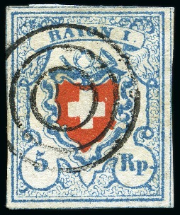 Stamp of Switzerland / Schweiz » Rayonmarken » Rayon I, hellblau, ohne KE (STEIN M) Type 18 M/U, farbfrisch, breit und regelmässig gerandet,