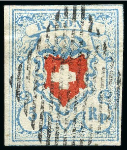 Stamp of Switzerland / Schweiz » Rayonmarken » Rayon I, hellblau, ohne KE (STEIN M) Type 25 M/U, farbfrisch und sehr gut gerandet mit Bogenrand