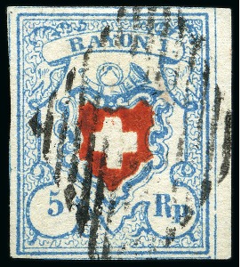 Stamp of Switzerland / Schweiz » Rayonmarken » Rayon I, hellblau, ohne KE (STEIN M) Type 16 M/U, farbfrisch und sehr gut gerandet mit breitem