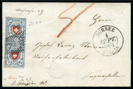 Stamp of Switzerland / Schweiz » Rayonmarken » Rayon I, hellblau, ohne KE (STEIN M) Typen 17+25 M/O, senkrechtes Paar, farbfrisch und dreiseitig