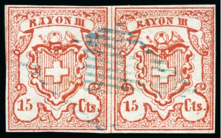 Stamp of Switzerland / Schweiz » Rayonmarken » Rayon III, kleine Ziffer (Cts.) Typen 7+8 im waagr. Paar, sehr farbfrisch und ringsum
