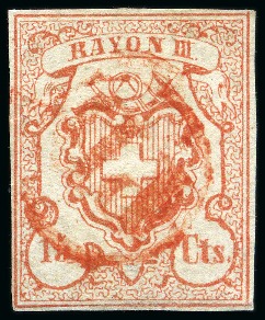 Stamp of Switzerland / Schweiz » Rayonmarken » Rayon III, kleine Ziffer (Cts.) Type 1, farbfrisch und ringsum gut gerandet, zentrisch