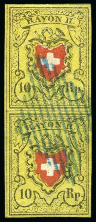 Stamp of Switzerland / Schweiz » Rayonmarken » Rayon II, gelb, ohne Kreuzeinfassung (STEIN D) Typen 25+33 D/RU im senkr. Paar, farbfrisch und allseits