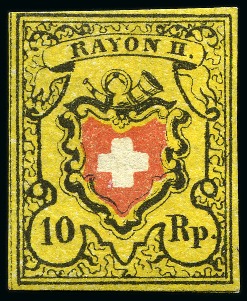 Stamp of Switzerland / Schweiz » Rayonmarken » Rayon II, gelb, ohne Kreuzeinfassung (STEIN D) Type 17 D/LU, ungebraucht ohne Gummi, sehr farbfrisch