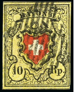 Stamp of Switzerland / Schweiz » Rayonmarken » Rayon II, gelb, ohne Kreuzeinfassung (STEIN D) Type 2 D/LU mit Plattenfehler: schwarzer Fleck oberhalb