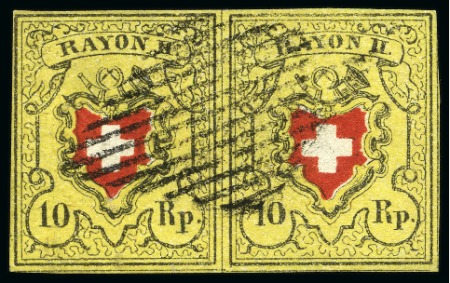 Stamp of Switzerland / Schweiz » Rayonmarken » Rayon II, gelb, ohne Kreuzeinfassung (STEIN E) Typen 29+30 E/LO im Paar, farbfrisch und sehr gut gerandet,