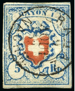 Stamp of Switzerland / Schweiz » Rayonmarken » Rayon I, hellblau, ohne KE (STEIN A2) Type 26 A2/O, farbfrisch und sehr gut gerandet, zentrisch