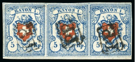 Stamp of Switzerland / Schweiz » Rayonmarken » Rayon I, hellblau, ohne KE (STEIN A3) Typen 33+34+35 A3/U, im waagr. Dreierstreifen, farbintensiv