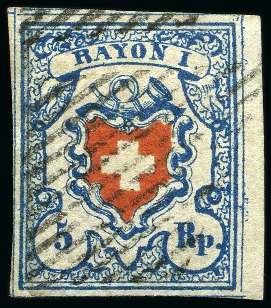 Stamp of Switzerland / Schweiz » Rayonmarken » Rayon I, hellblau, ohne KE (STEIN B1) Type 24 B1/LO, farbintensiv und sehr gut gerandet mit